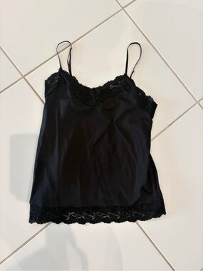 White House Black Market Black Lace Trim Silk Cami